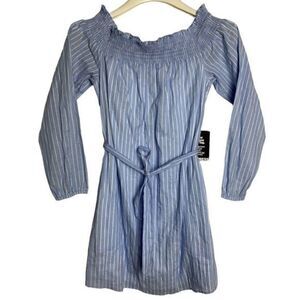 Express blue white striped cold shoulder shirt dress size small summer dress‎